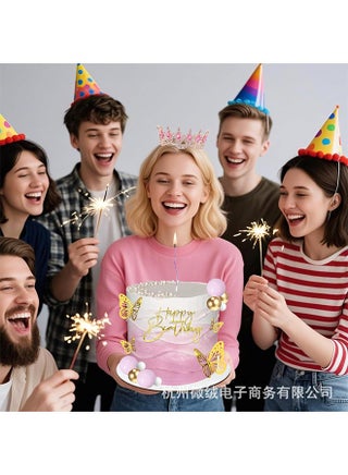 مجموعة 40 قطعة من زينة كعكة عيد الميلاد السعيد، مجموعة زينة كعكة عيد ميلاد سعيد، شموع على شكل تاج، شموع فراشات ذهبية، لتزيين الكيك والخبز والزفاف وأعياد الميلاد - view 5